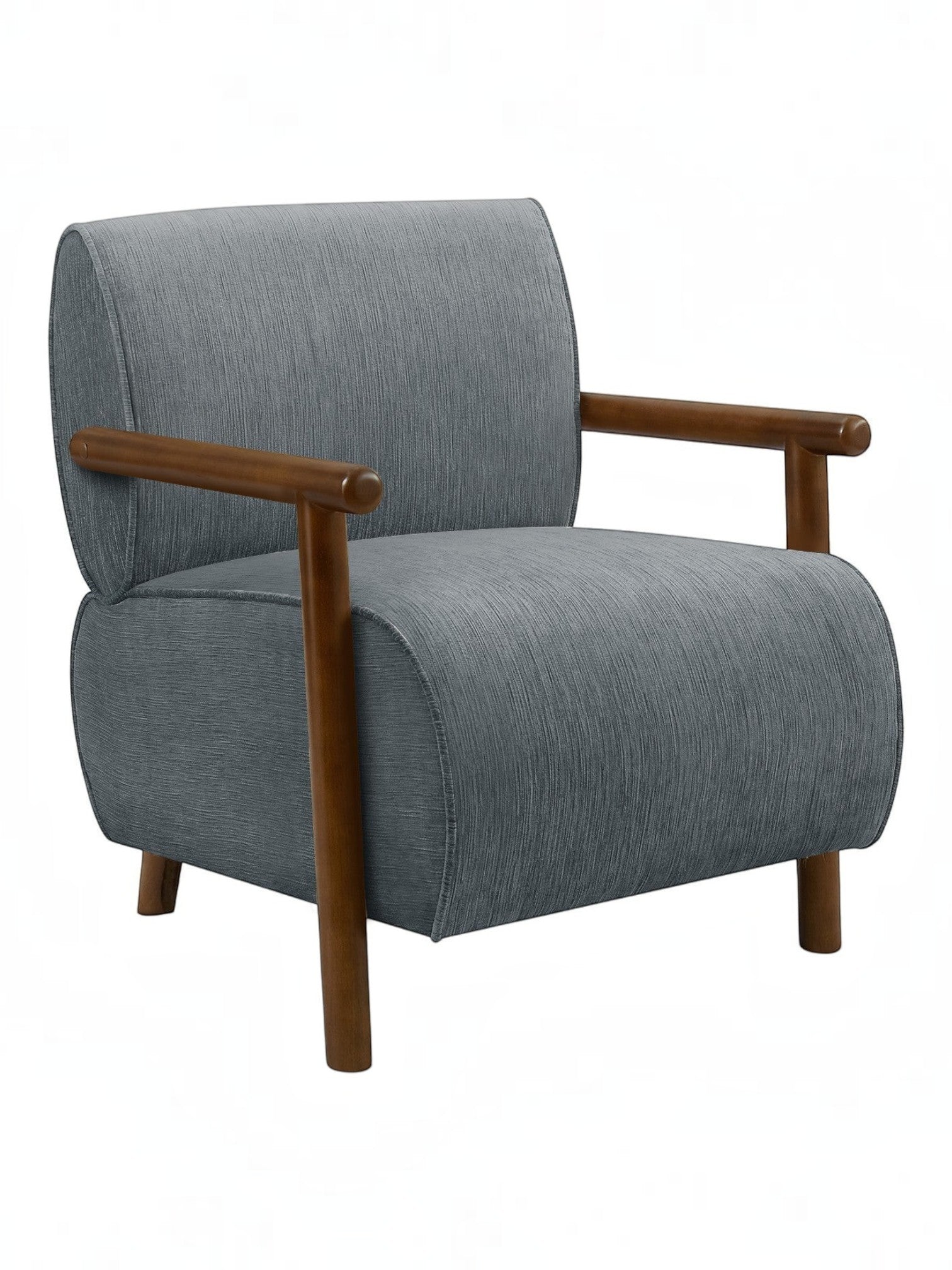 Fauteuil d'appoint Maureen gris chiné TOCO Meubles avec accoudoirs en bois, idéal pour salon ou chambre.