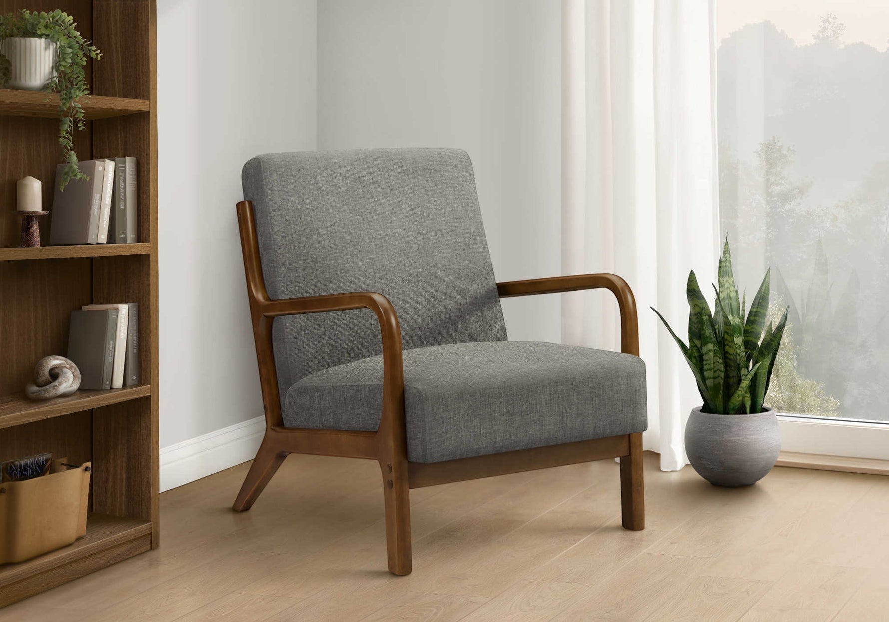 Fauteuil d'appoint Ulysse gris chiné avec accoudoirs en bois courbé par TOCO Meubles