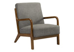 TOCO Meubles Fauteuil d'appoint Ulysse gris chiné avec structure en bois de noyer et accoudoirs courbés.