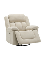 Fauteuil inclinable beige TOCO Meubles avec dossier haut, accoudoirs rembourrés et base pivotante sur fond blanc