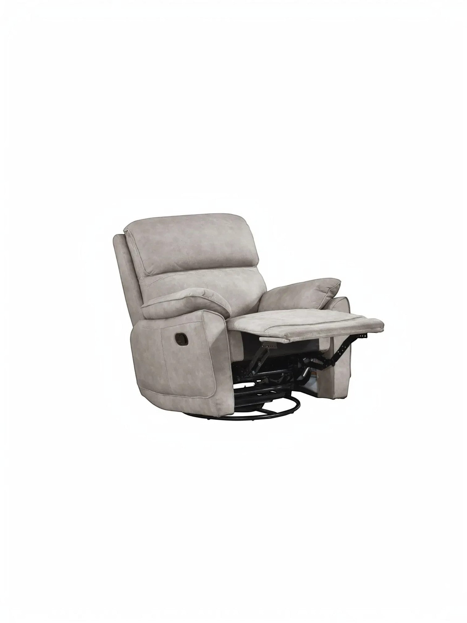 Fauteuil inclinable Dean gris clair en tissu, avec repose-pieds déployé, par TOCO Meubles