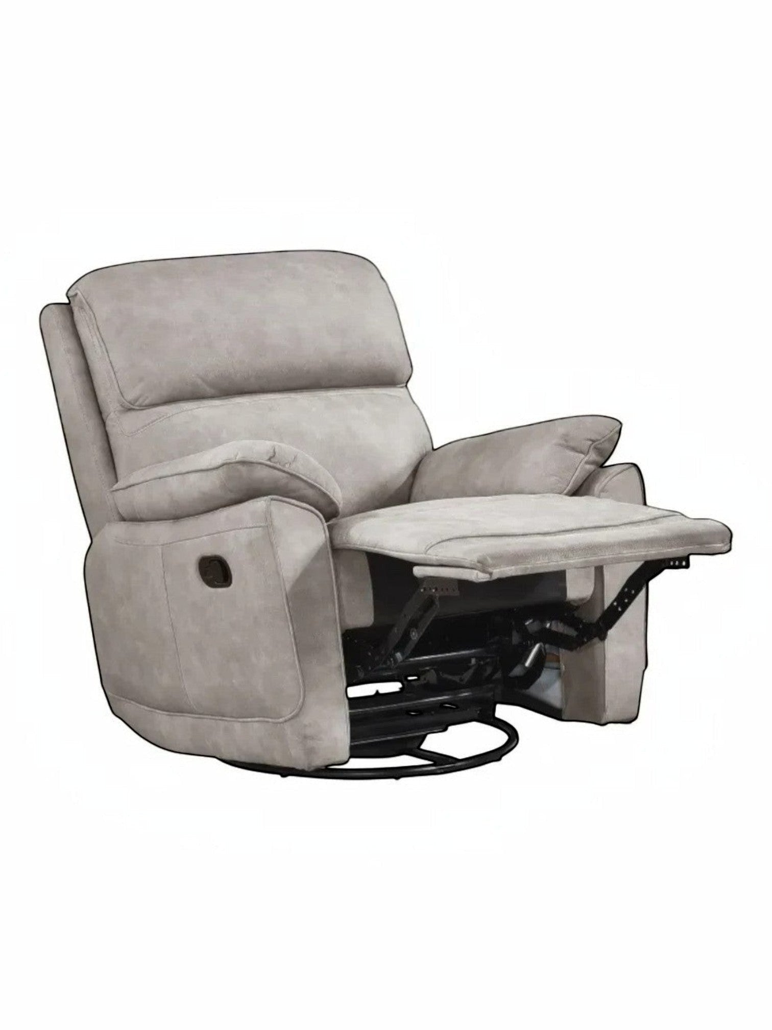 Fauteuil inclinable Dean gris clair en tissu, avec repose-pieds déployé, par TOCO Meubles