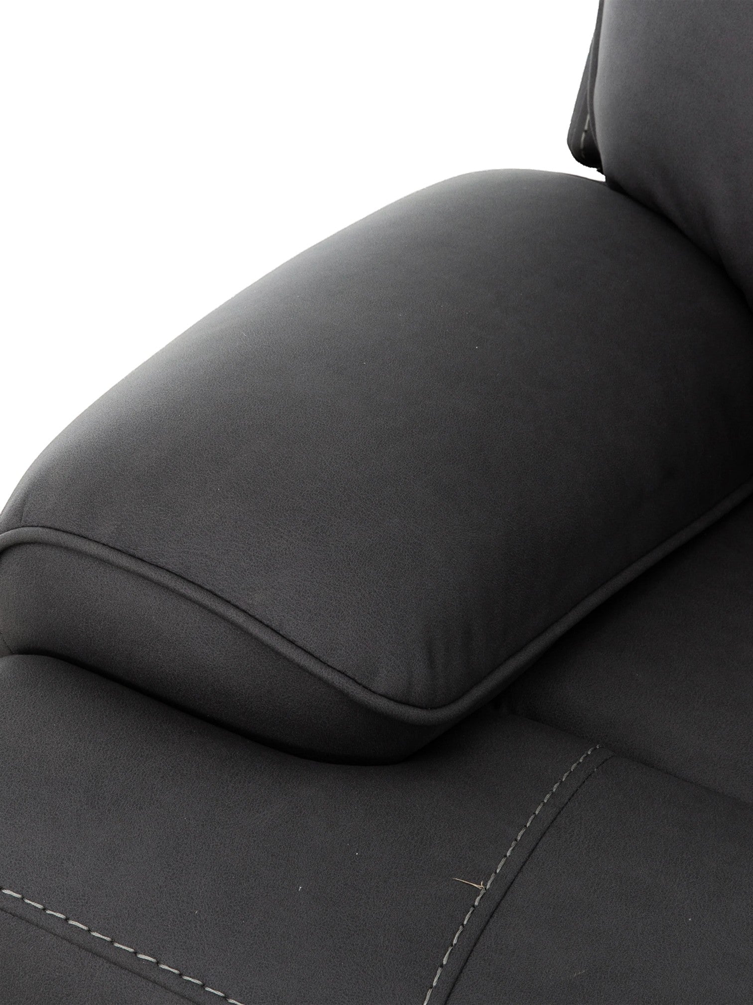 Fauteuil inclinable Elvis noir en similicuir de TOCO Meubles, avec surpiqûres contrastantes et accoudoir rembourré.