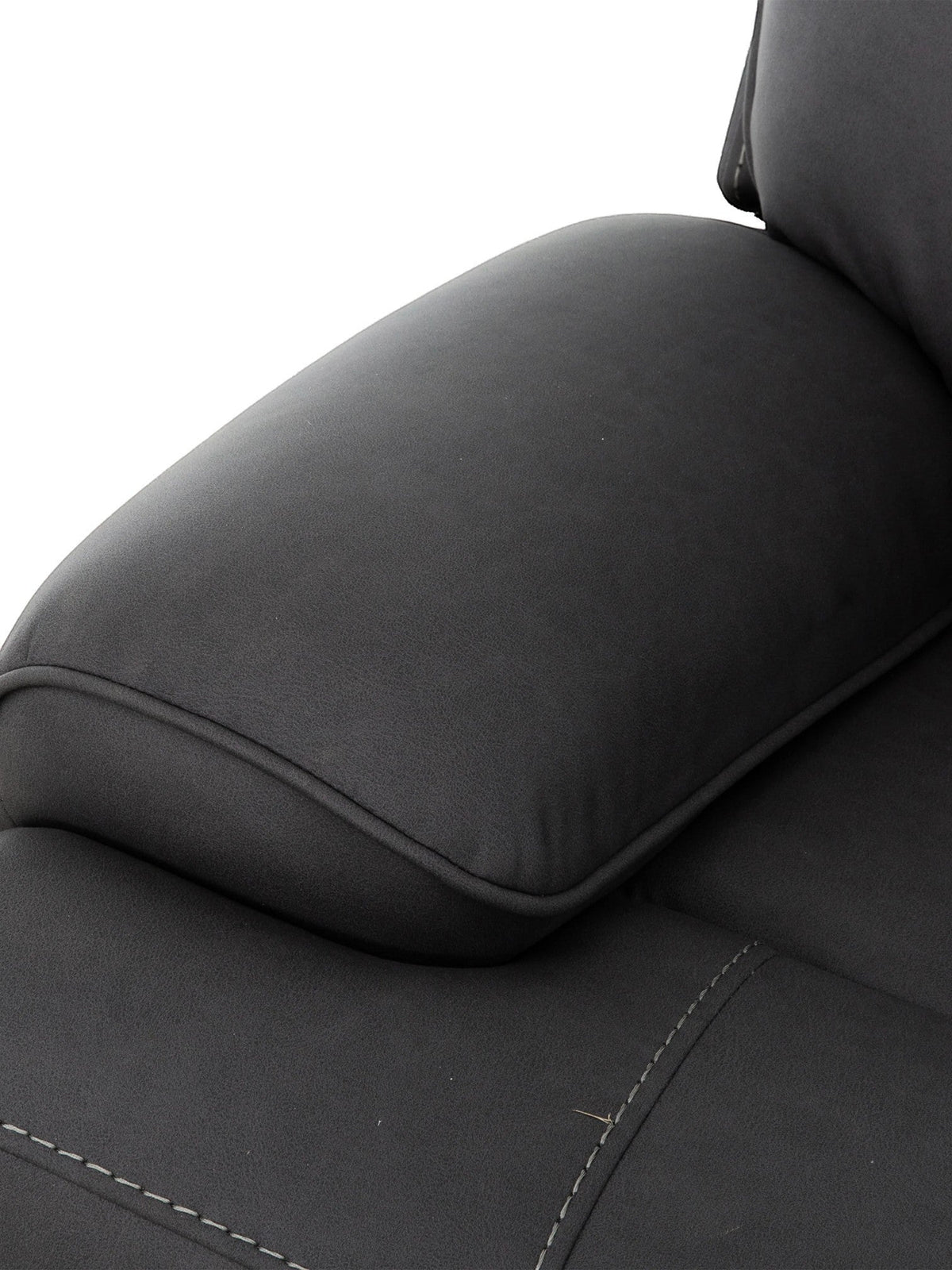 Fauteuil inclinable Elvis noir en similicuir de TOCO Meubles, avec surpiqûres contrastantes et accoudoir rembourré.