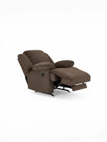 Fauteuil inclinable Enzo de TOCO Meubles en tissu brun chocolat avec assise confortable et repose-pieds intégré