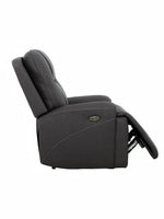 Fauteuil inclinable gris foncé TOCO Meubles Elvis avec repose-pieds déployé et coutures contrastantes.