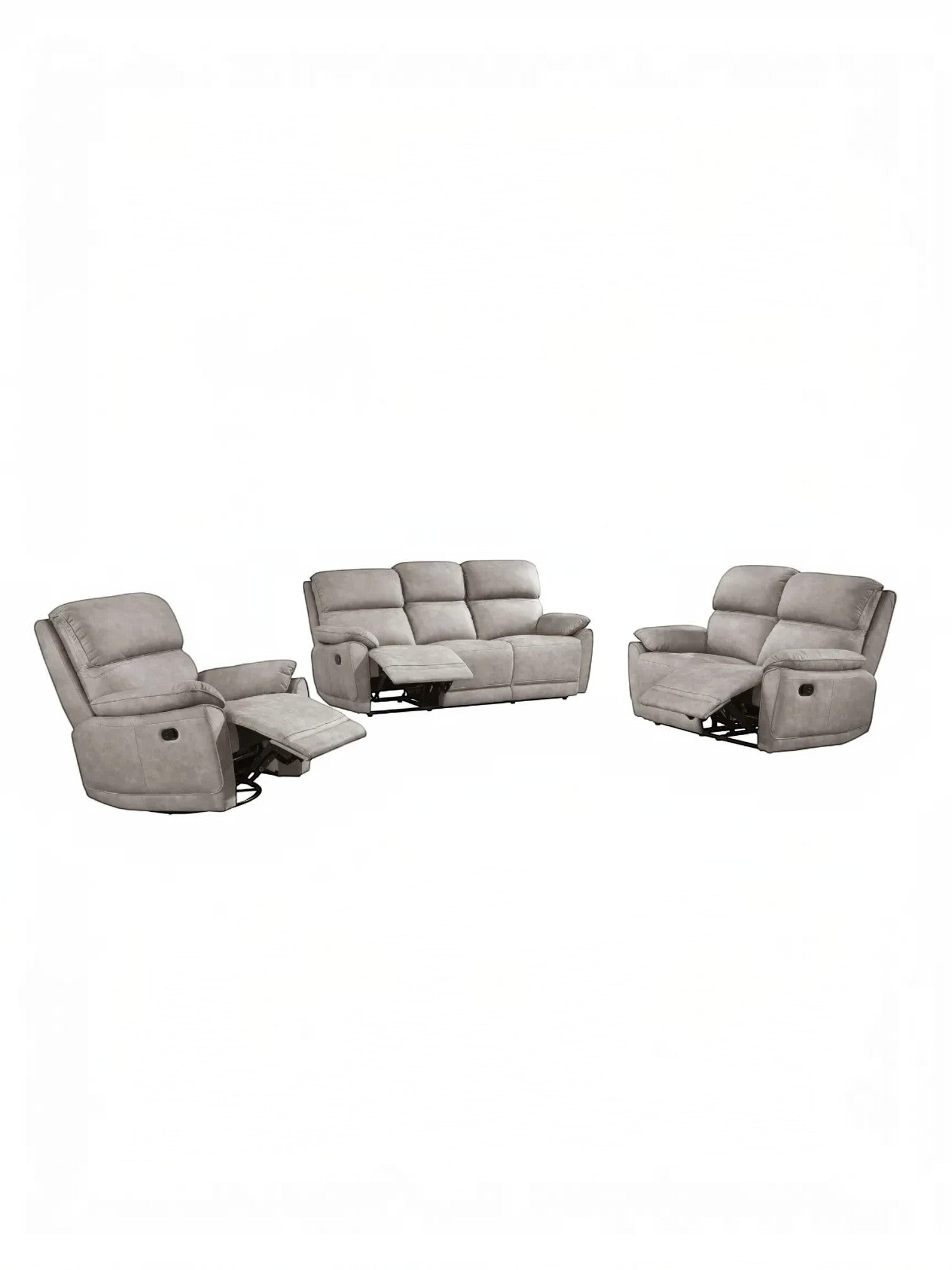 TOCO Meubles Fauteuil inclinable Dean gris en tissu, ensemble 3 pièces avec 2 fauteuils et 1 canapé 2 places.