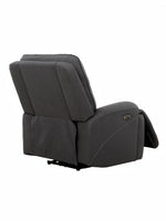 Fauteuil inclinable gris foncé TOCO Meubles Elvis avec repose-pieds relevé et coutures contrastantes.