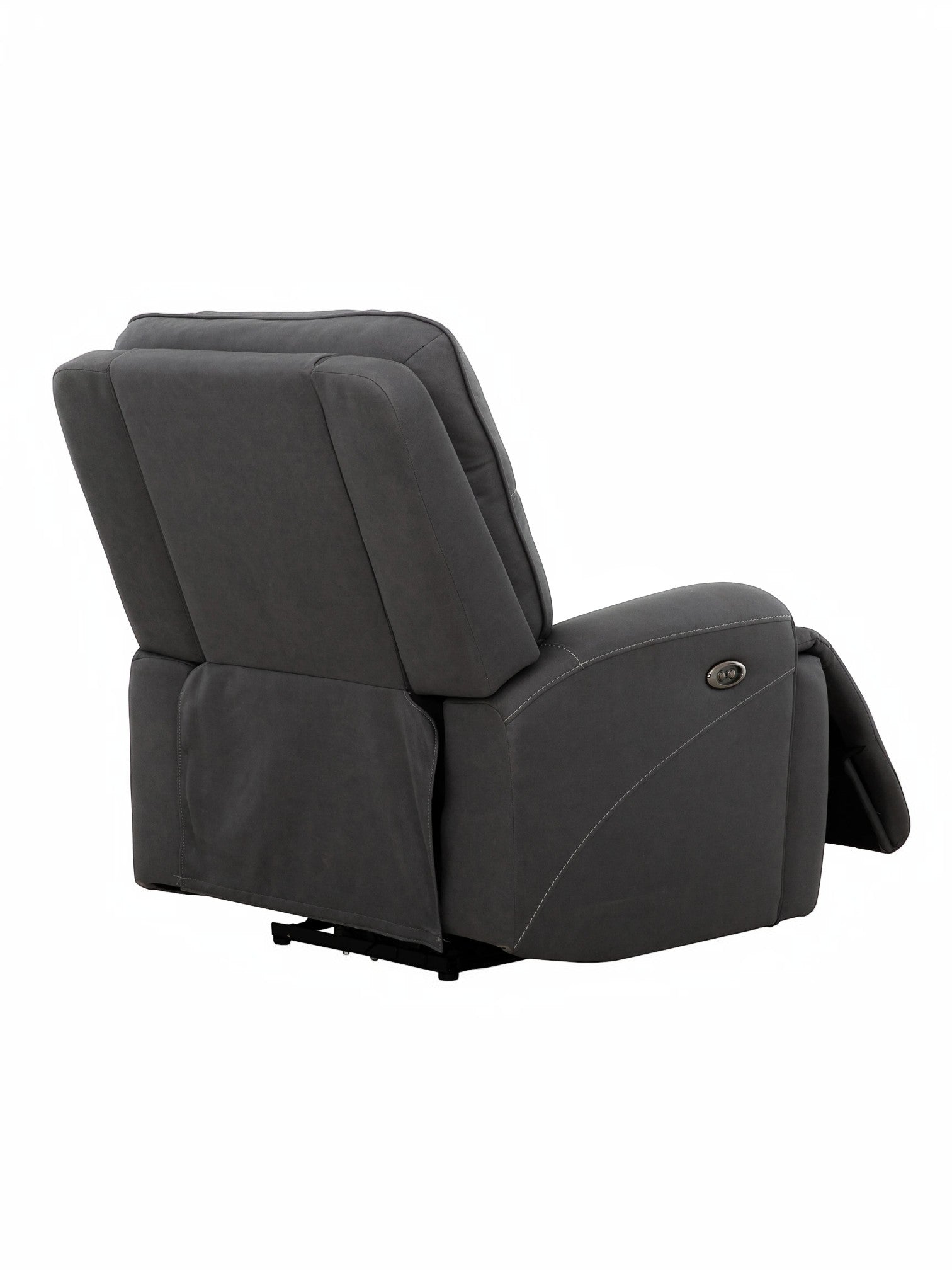 Fauteuil inclinable gris foncé TOCO Meubles Elvis avec repose-pieds relevé et coutures contrastantes.