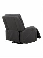 Fauteuil inclinable gris foncé TOCO Meubles Elvis avec repose-pieds relevé et coutures contrastantes.