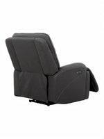 Fauteuil inclinable gris foncé TOCO Meubles Elvis avec repose-pieds relevé et coutures contrastantes.