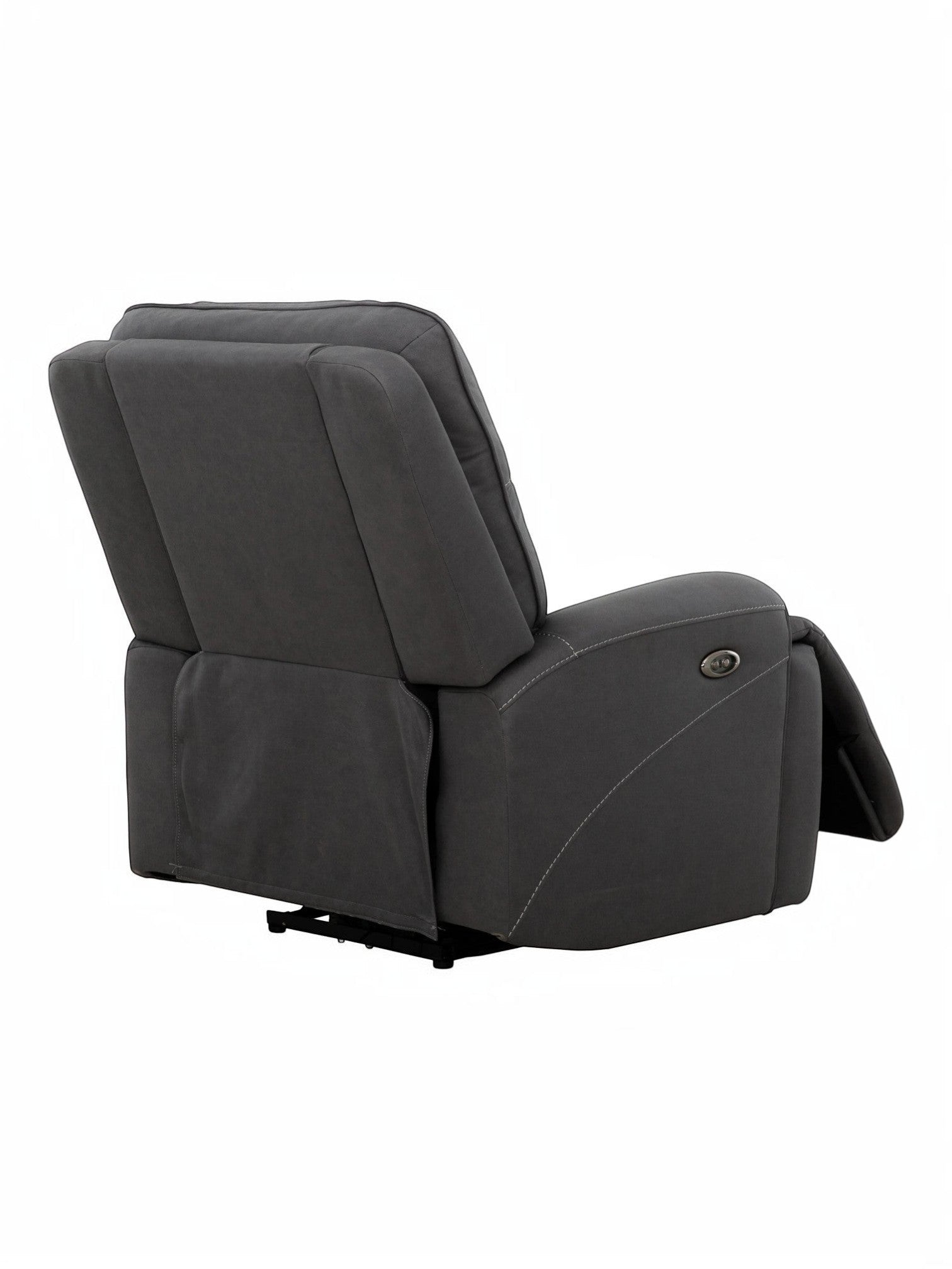 Fauteuil inclinable gris foncé TOCO Meubles Elvis avec repose-pieds relevé et coutures contrastantes.