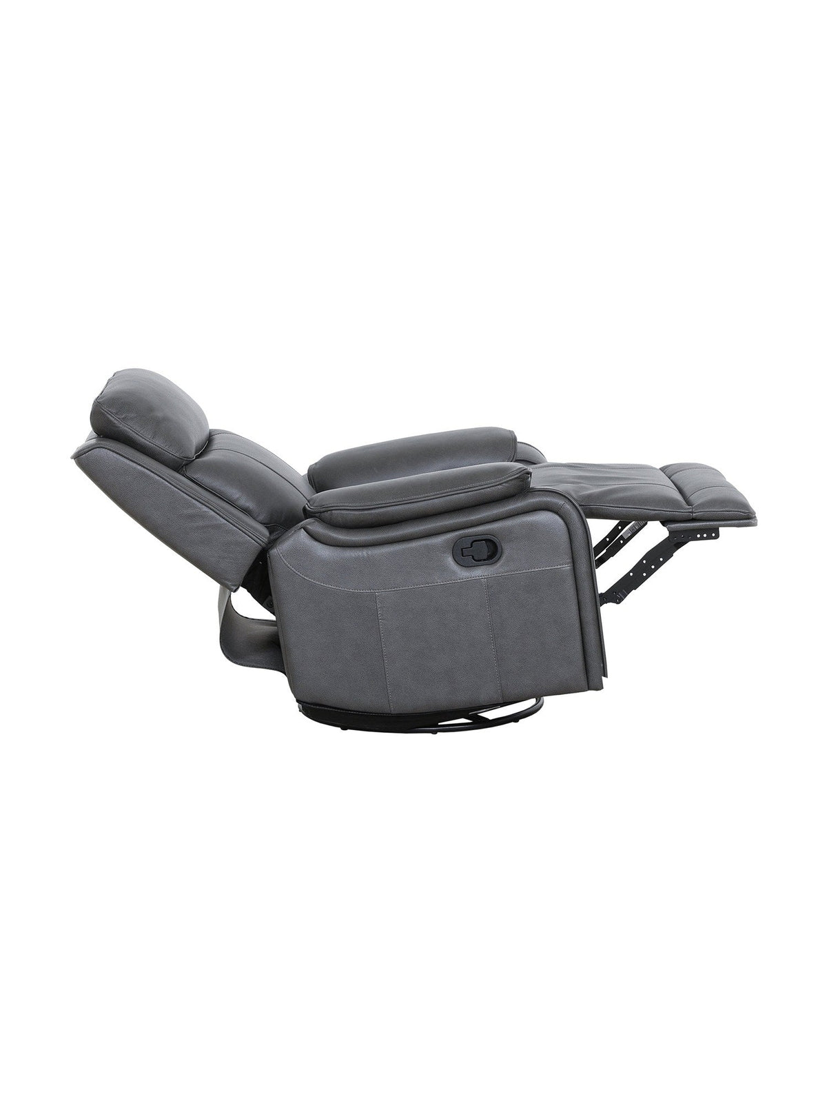 Fauteuil inclinable pivotant et berçant Lewis de TOCO Meubles en cuir gris foncé avec levier manuel latéral