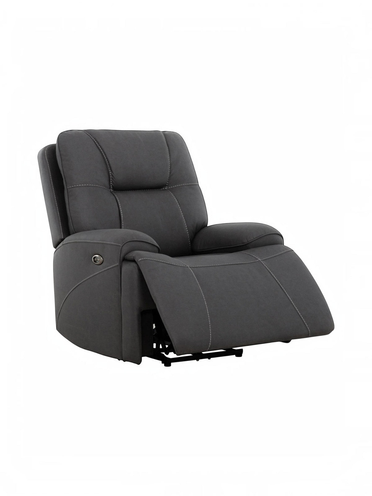 Fauteuil inclinable Elvis de TOCO Meubles en tissu gris anthracite avec surpiqûres blanches pour le salon