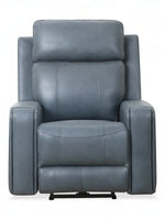 Fauteuil inclinable Miles bleu gris en cuir par TOCO Meubles, idéal pour un salon confortable et moderne.