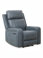 Fauteuil inclinable Miles de TOCO Meubles en cuir bleu gris, design ergonomique avec accoudoirs larges et confortables