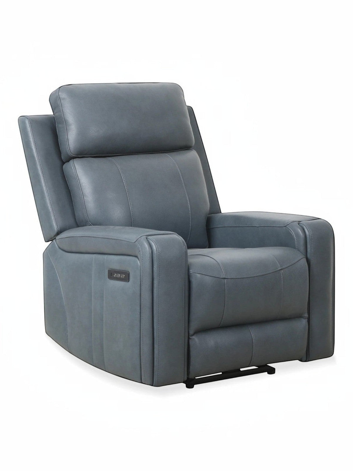 Fauteuil inclinable Miles de TOCO Meubles en cuir bleu gris, design ergonomique avec accoudoirs larges et confortables