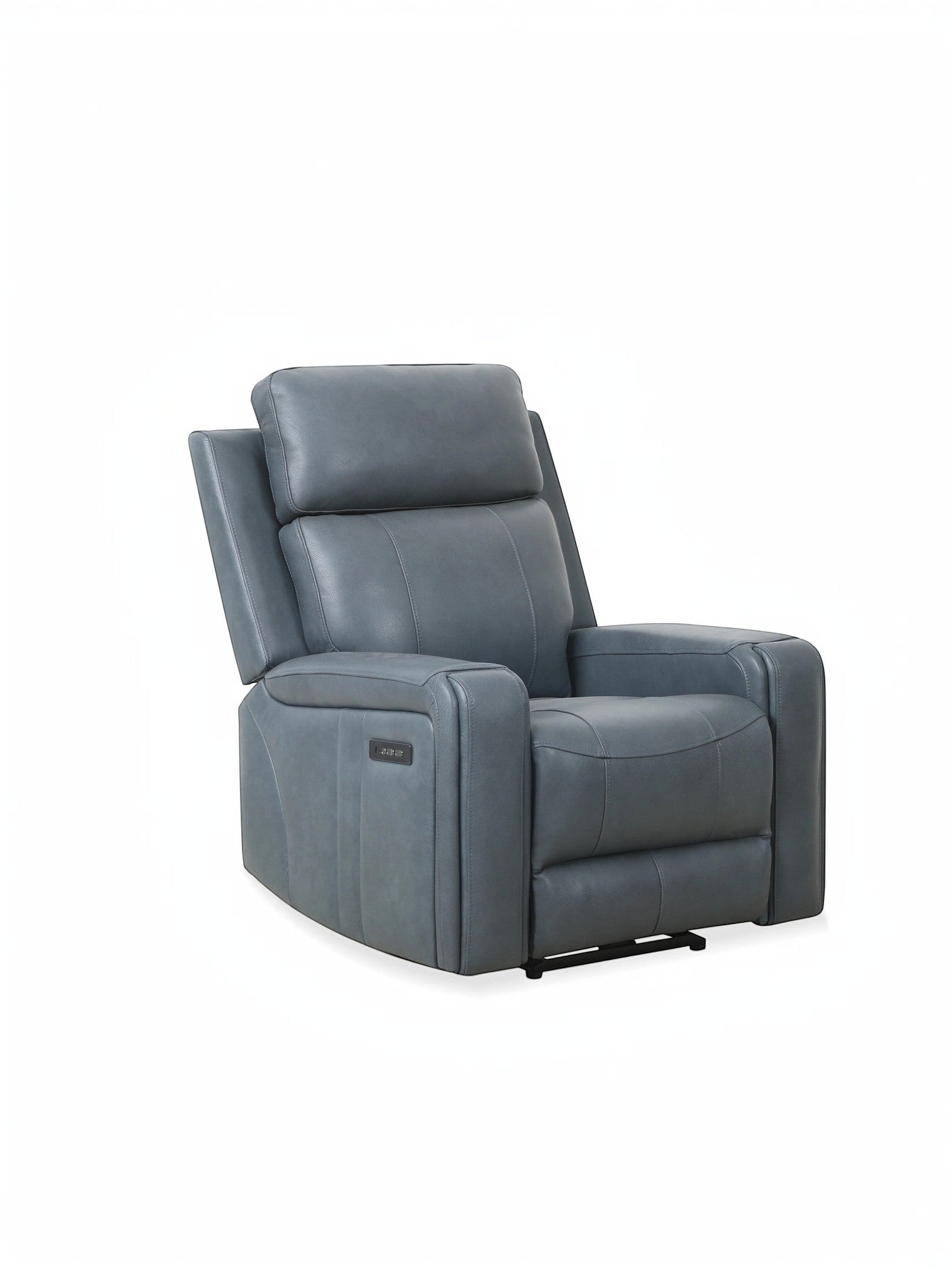 Fauteuil inclinable Miles de TOCO Meubles en cuir bleu gris, design ergonomique avec accoudoirs larges et confortables