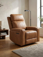 Fauteuil inclinable Miles de TOCO Meubles en cuir marron, design ergonomique moderne avec accoudoirs larges.