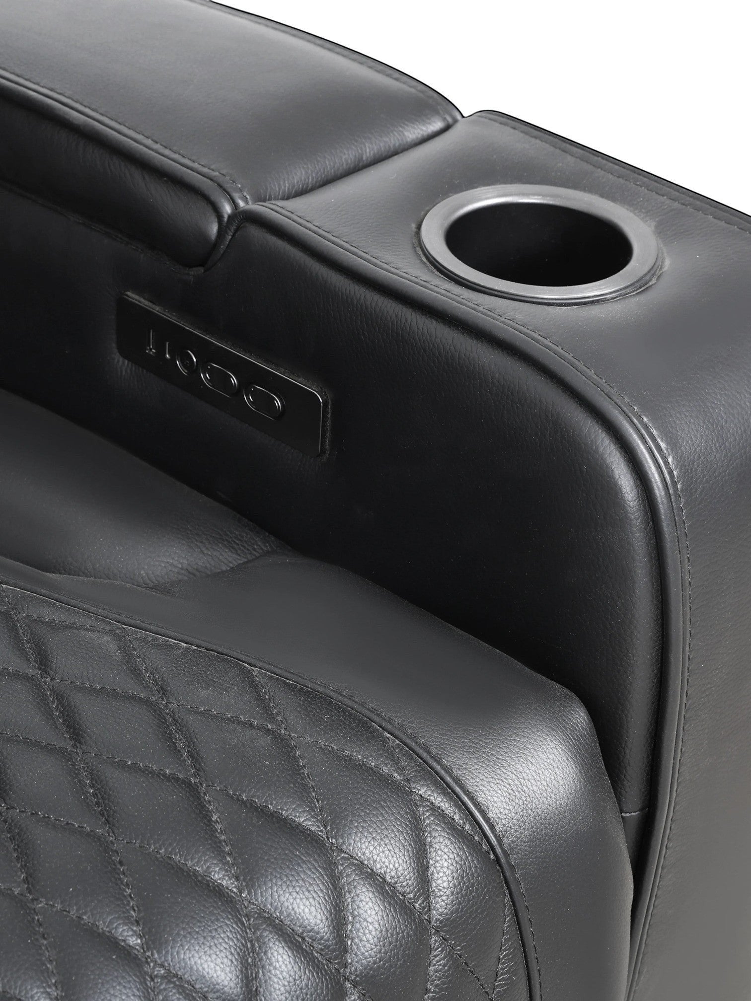 TOCO Meubles - Accoudoir de fauteuil inclinable noir en cuir avec porte-gobelet et coutures matelassées