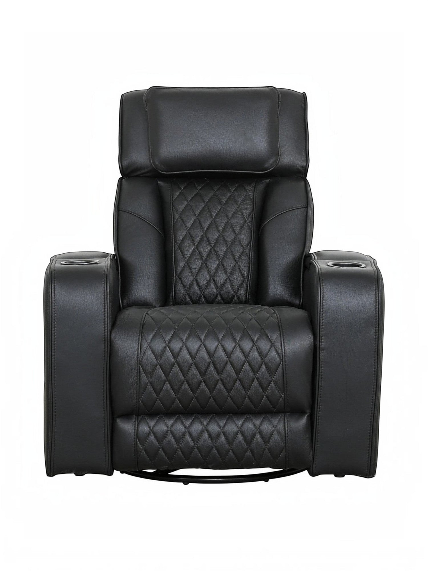 Fauteuil inclinable TOCO Meubles Warren en similicuir noir avec dossier matelassé et porte-gobelets intégrés