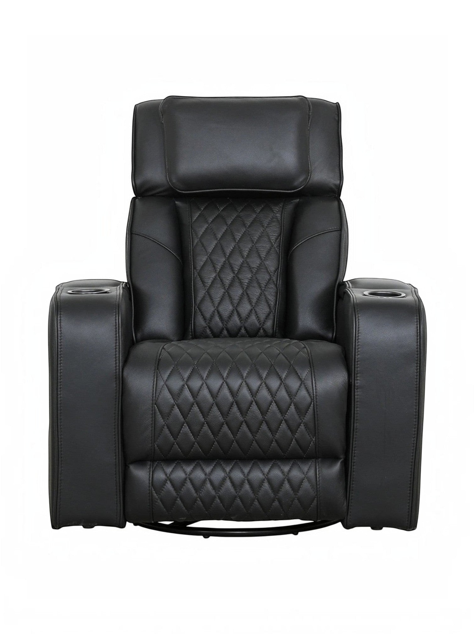Fauteuil inclinable TOCO Meubles Warren en similicuir noir avec dossier matelassé et porte-gobelets intégrés