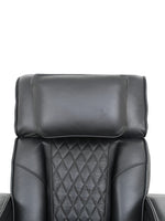 Fauteuil inclinable Warren noir en cuir avec dossier matelassé en losanges, vendu par TOCO Meubles.