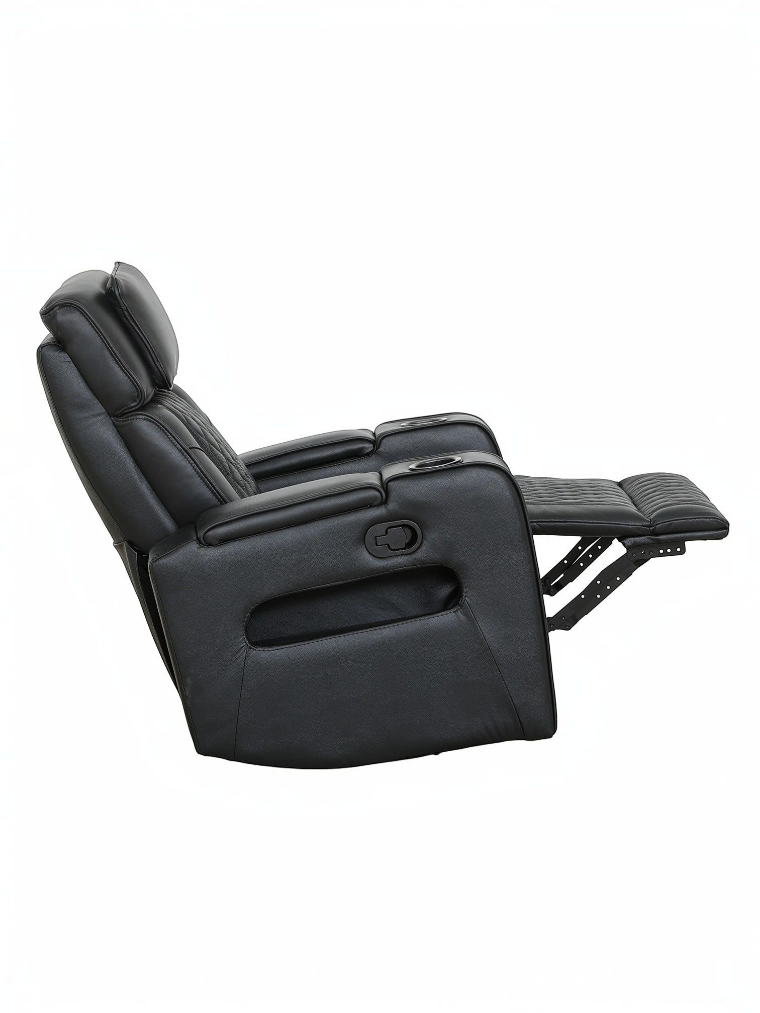 Fauteuil inclinable noir Warren de TOCO Meubles avec porte-gobelets et détails matelassés pour le salon.