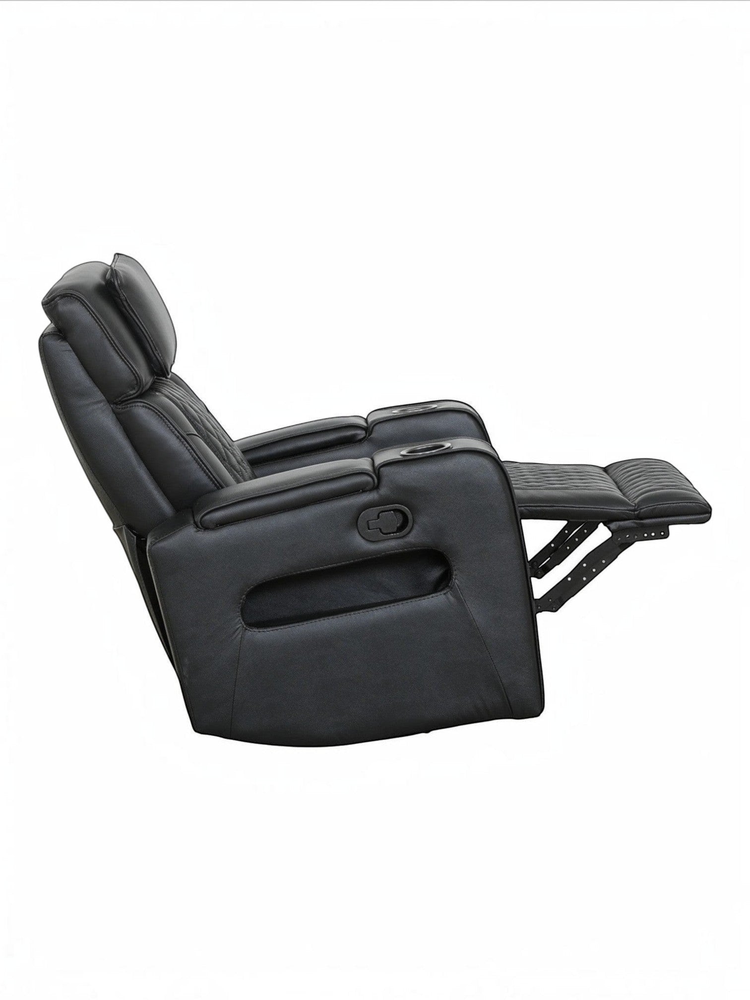 Fauteuil inclinable noir Warren de TOCO Meubles avec porte-gobelets et détails matelassés pour le salon.