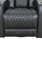 Fauteuil inclinable Warren noir TOCO Meubles en cuir avec surpiqûres en losange et porte-gobelets intégrés.