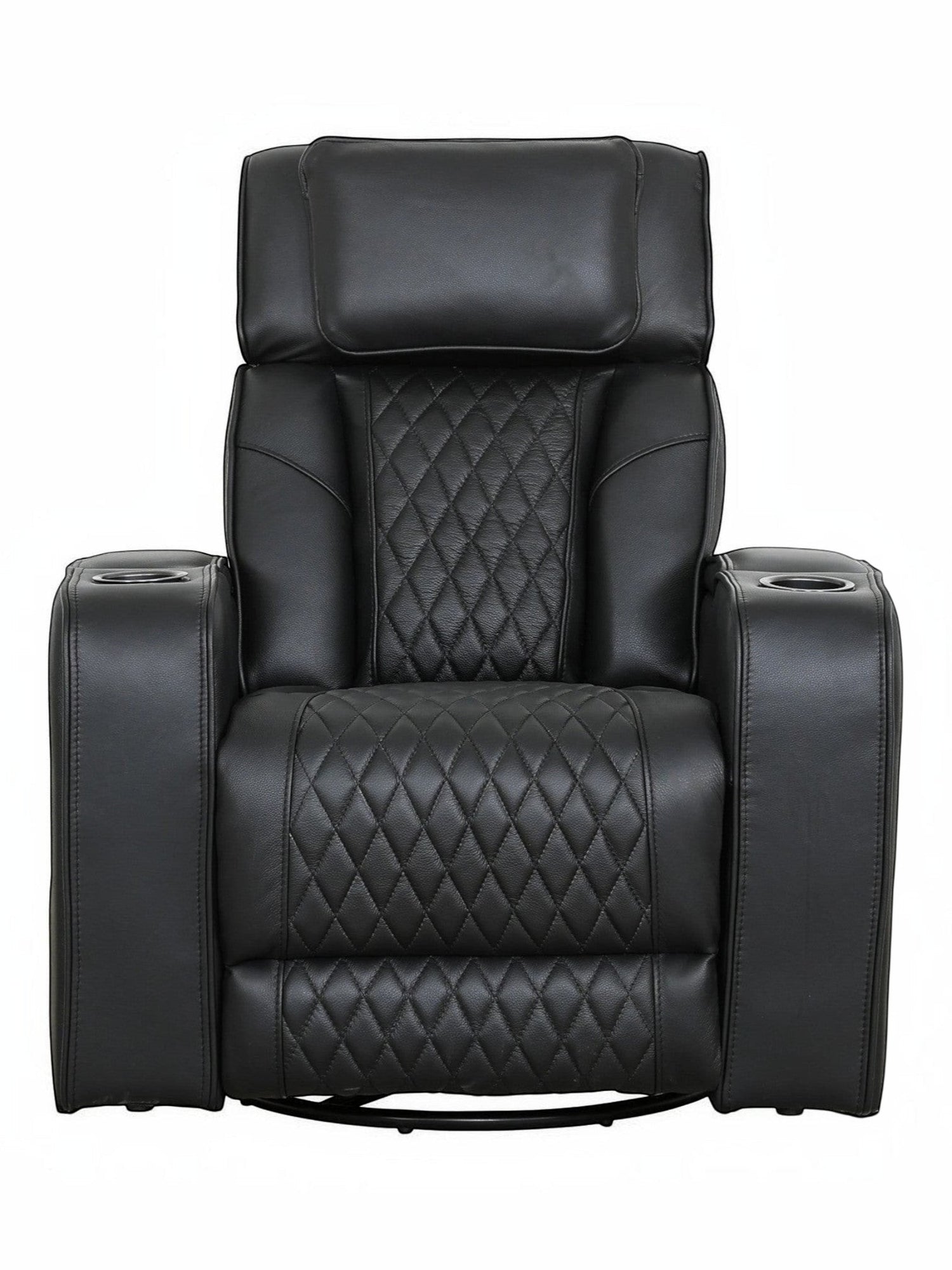 Fauteuil inclinable Warren noir TOCO Meubles avec revêtement matelassé et porte-gobelets intégrés pour salon.