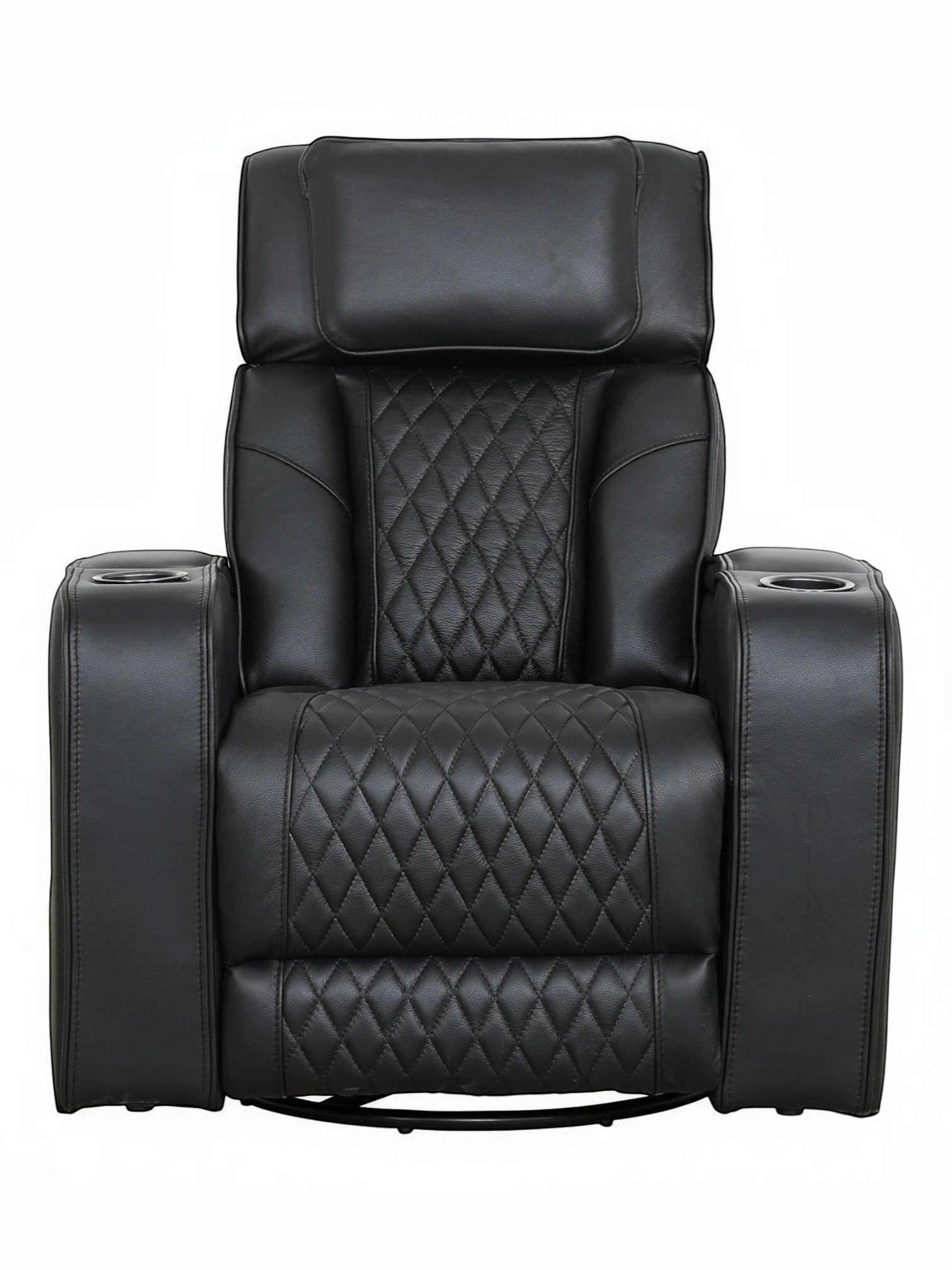 Fauteuil inclinable Warren noir TOCO Meubles avec revêtement matelassé et porte-gobelets intégrés pour salon.