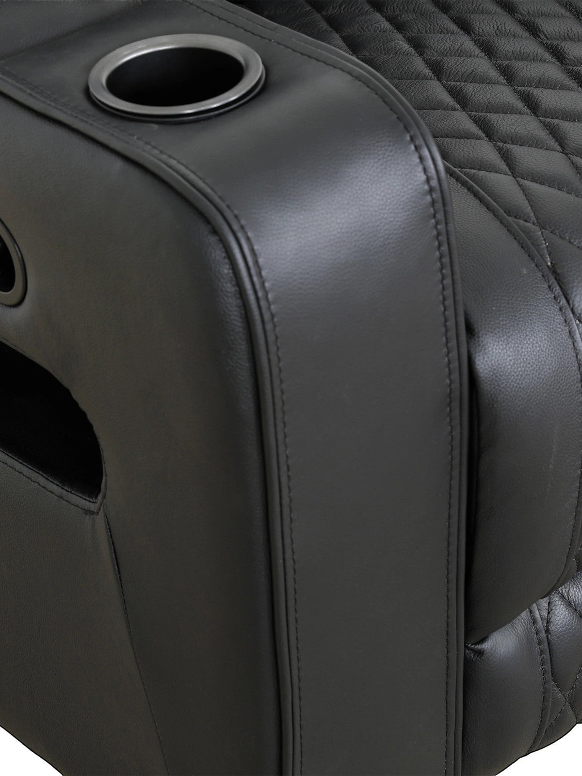 Fauteuil inclinable Warren noir par TOCO Meubles avec revêtement matelassé et porte-gobelet intégré pour le salon.