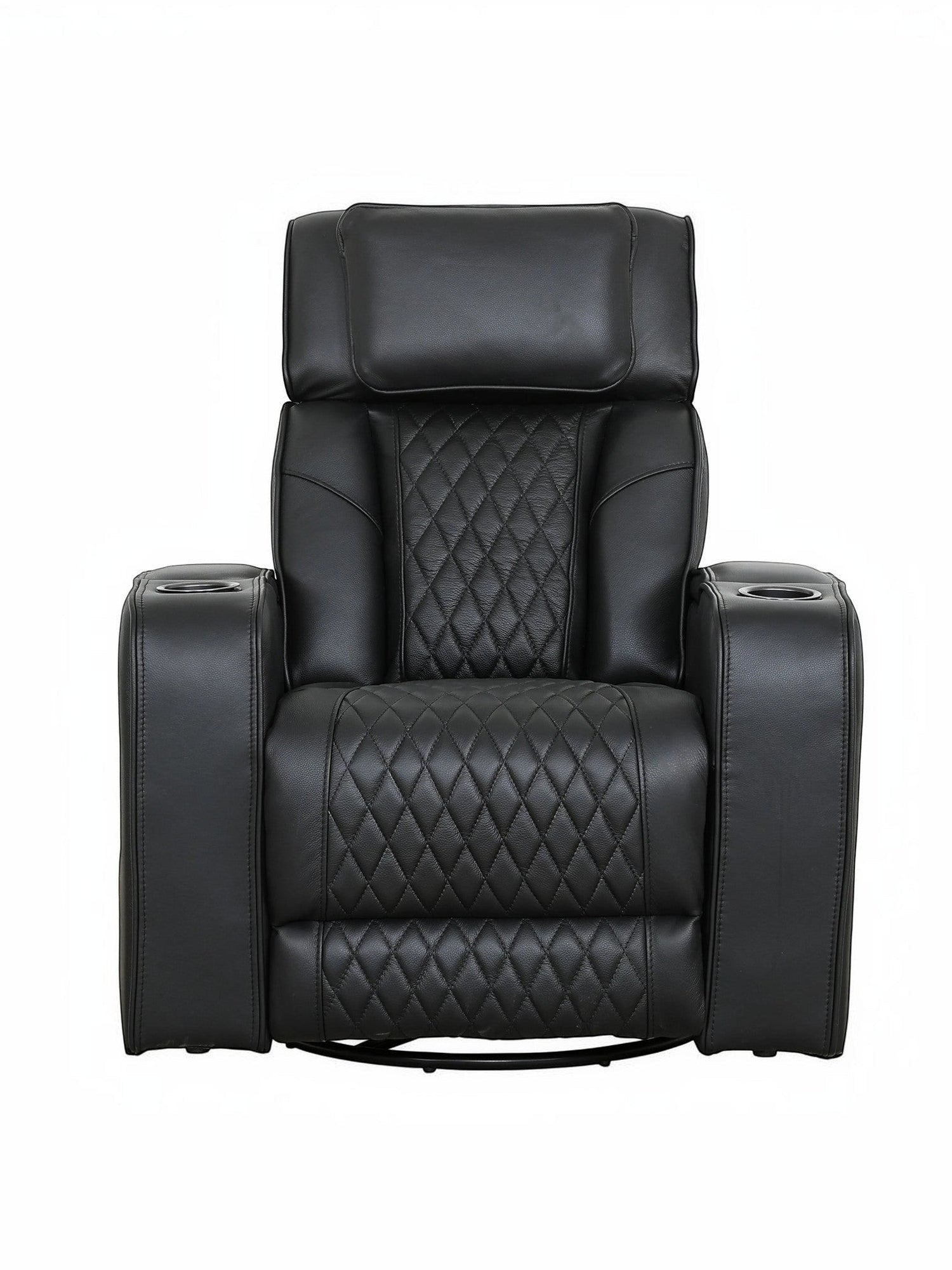 Fauteuil inclinable Warren noir TOCO Meubles avec revêtement matelassé et porte-gobelets intégrés pour salon.