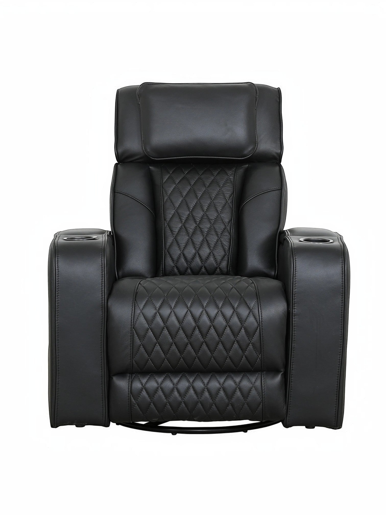 Fauteuil inclinable Warren noir TOCO Meubles avec revêtement matelassé et porte-gobelets intégrés pour salon.