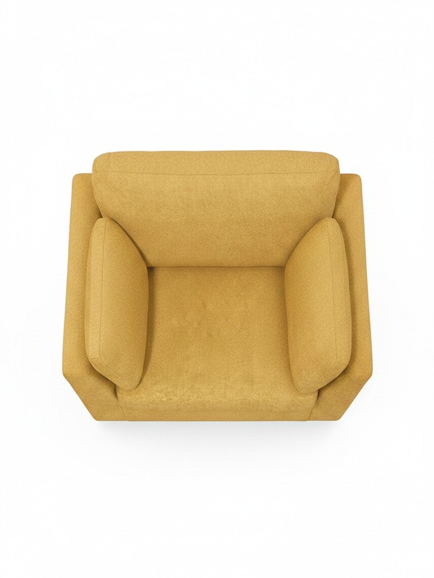 Fauteuil une place et demie TOCO Meubles Owick en tissu texturé jaune tournesol, vue de dessus