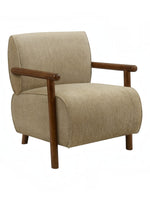 Fauteuil d’appoint Maureen TOCO Meubles beige texturé avec accoudoirs en bois marron, idéal pour salon ou chambre.