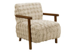 Fauteuil d'appoint Maureen TOCO Meubles en fausse fourrure beige avec accoudoirs en bois, design contemporain.