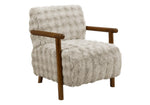 Fauteuil d’appoint Maureen TOCO Meubles gris en fausse fourrure avec accoudoirs en bois, style contemporain.