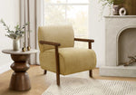 Fauteuil d’appoint Maureen TOCO Meubles jaune moutarde avec accoudoirs en bois, idéal pour salon ou chambre.