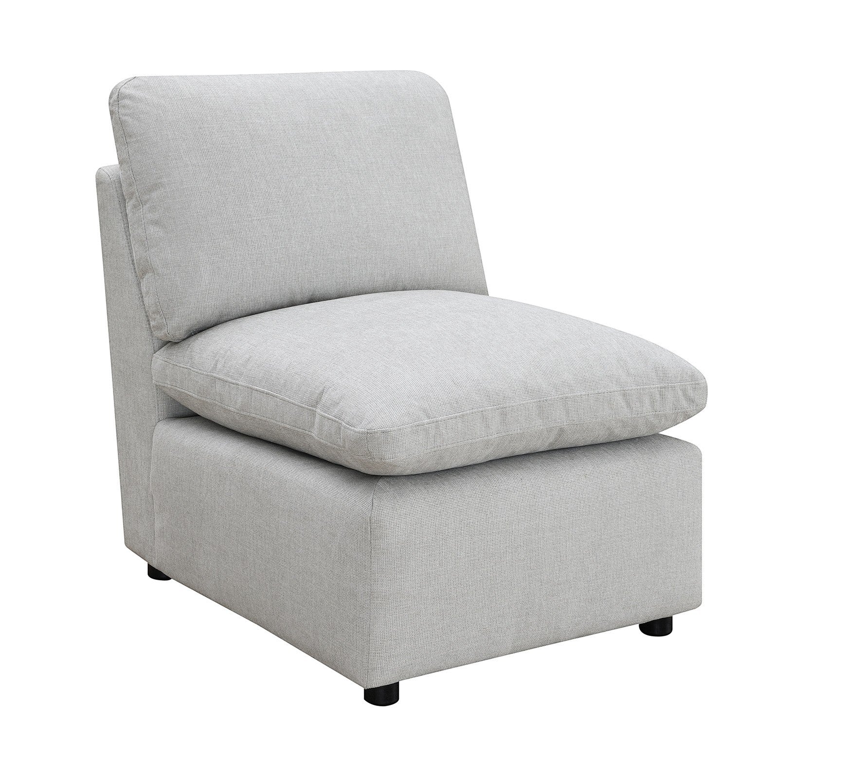 TOCO Meubles - Fauteuil modulaire gris clair en tissu texturé avec coussins moelleux et pieds discrets.