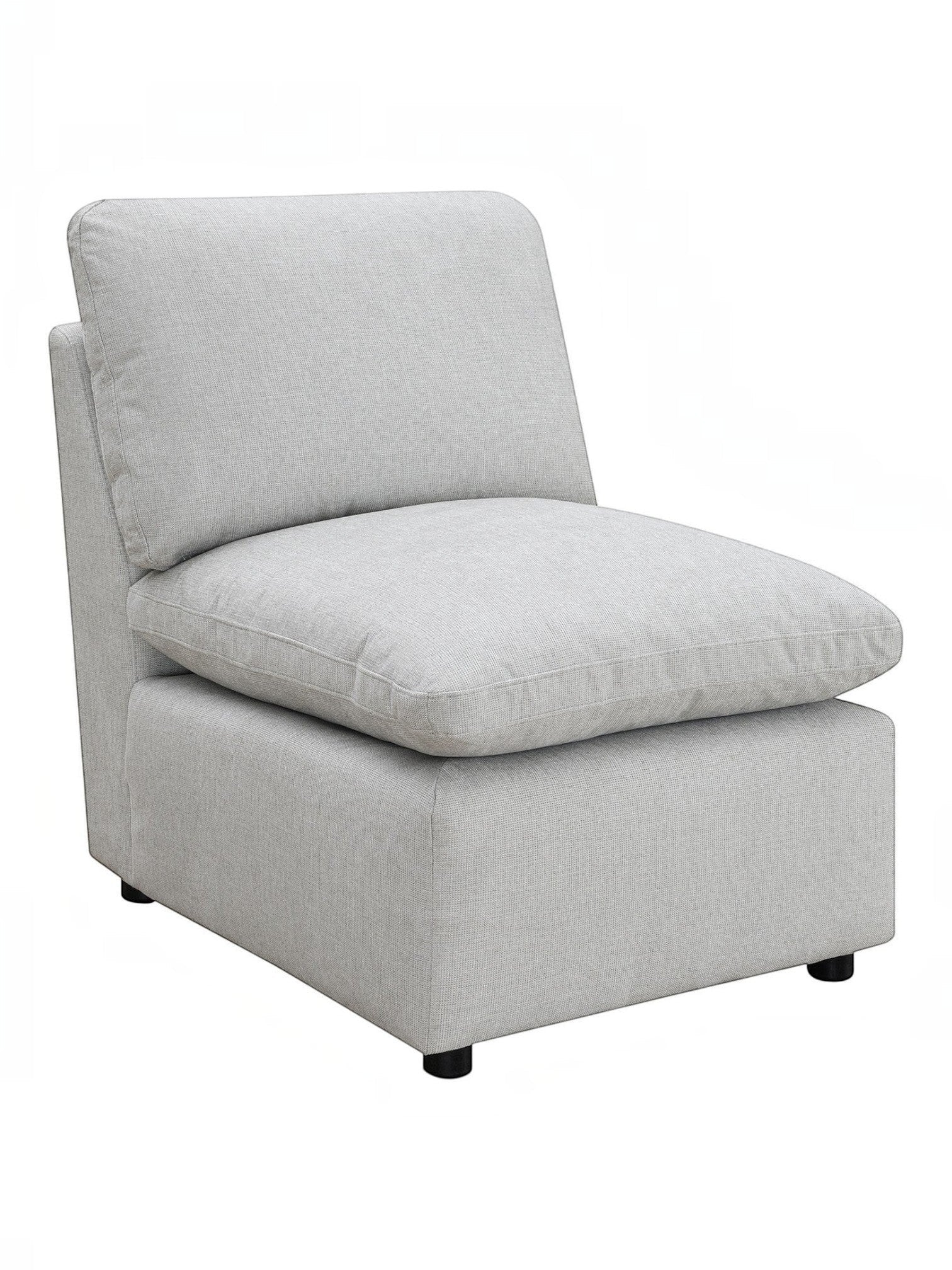 TOCO Meubles - Fauteuil modulaire gris clair en tissu texturé avec coussins moelleux et pieds discrets.