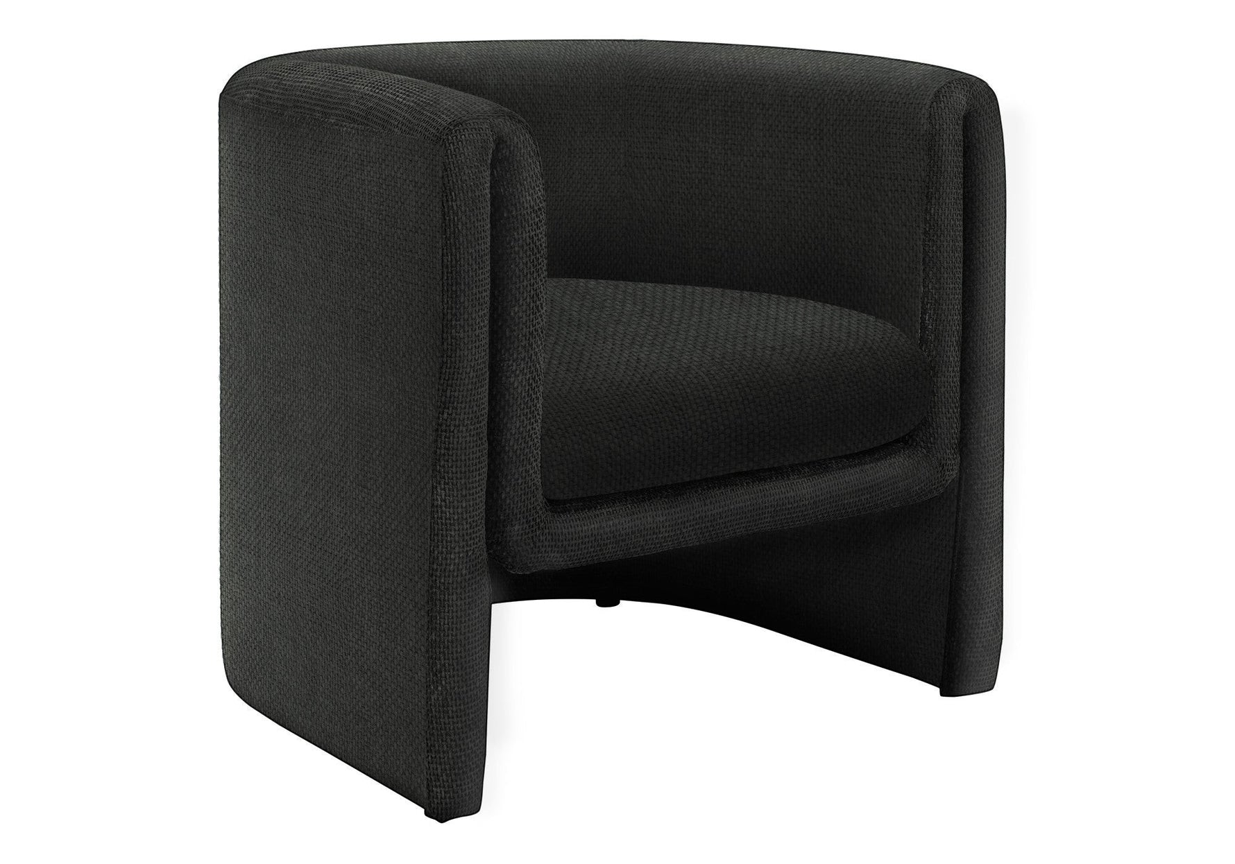 Fauteuil d'appoint Océan TOCO Meubles en tissu texturé gris foncé, style tonneau moderne, assise confortable.