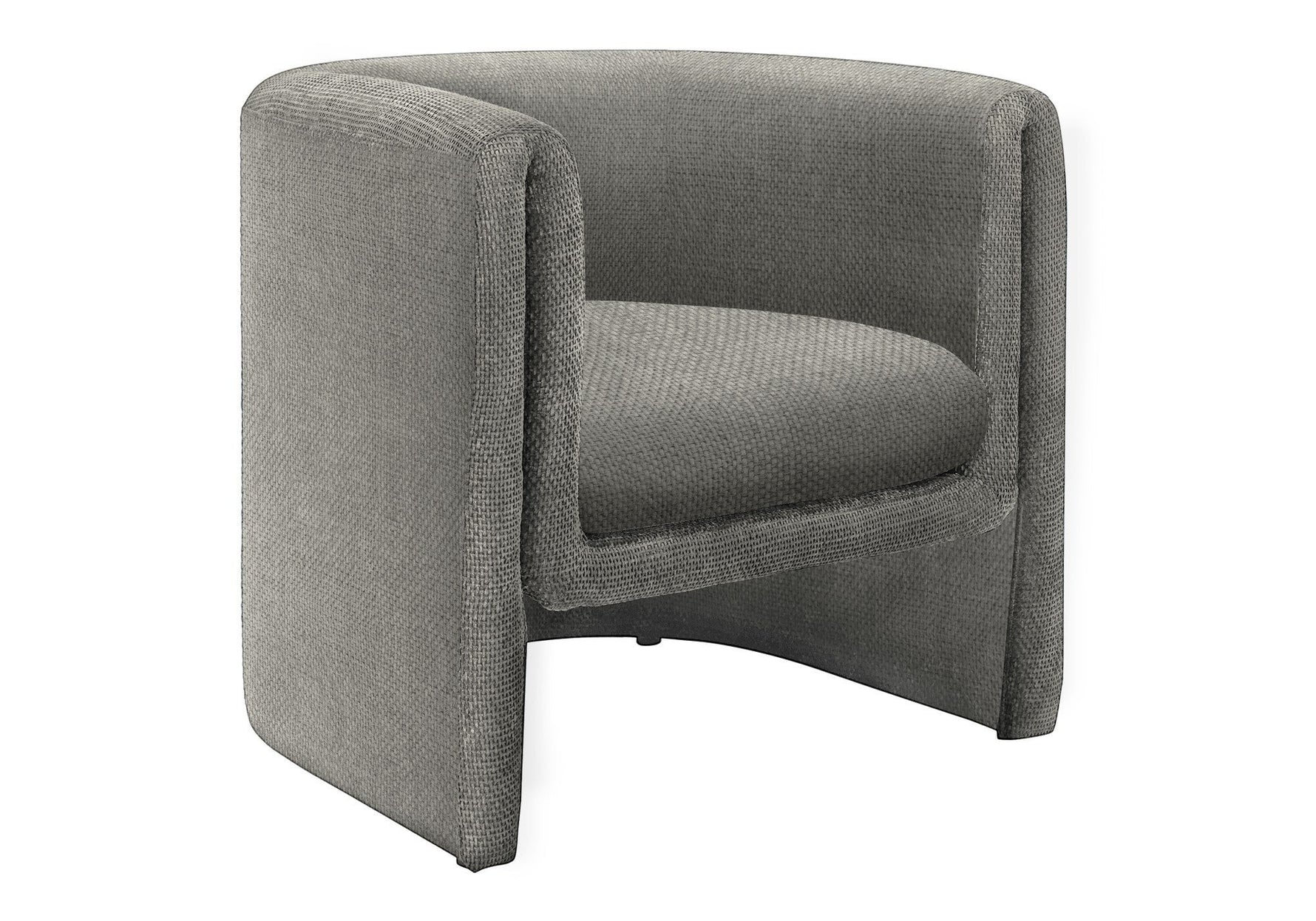 Fauteuil d'appoint Océan gris TOCO Meubles en tissu texturé, style tonneau moderne, assise confortable.