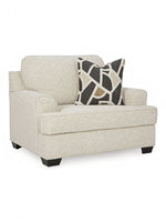 Fauteuil une place et demie TOCO Meubles en tissu texturé couleur quartz avec coussin décoratif géométrique
