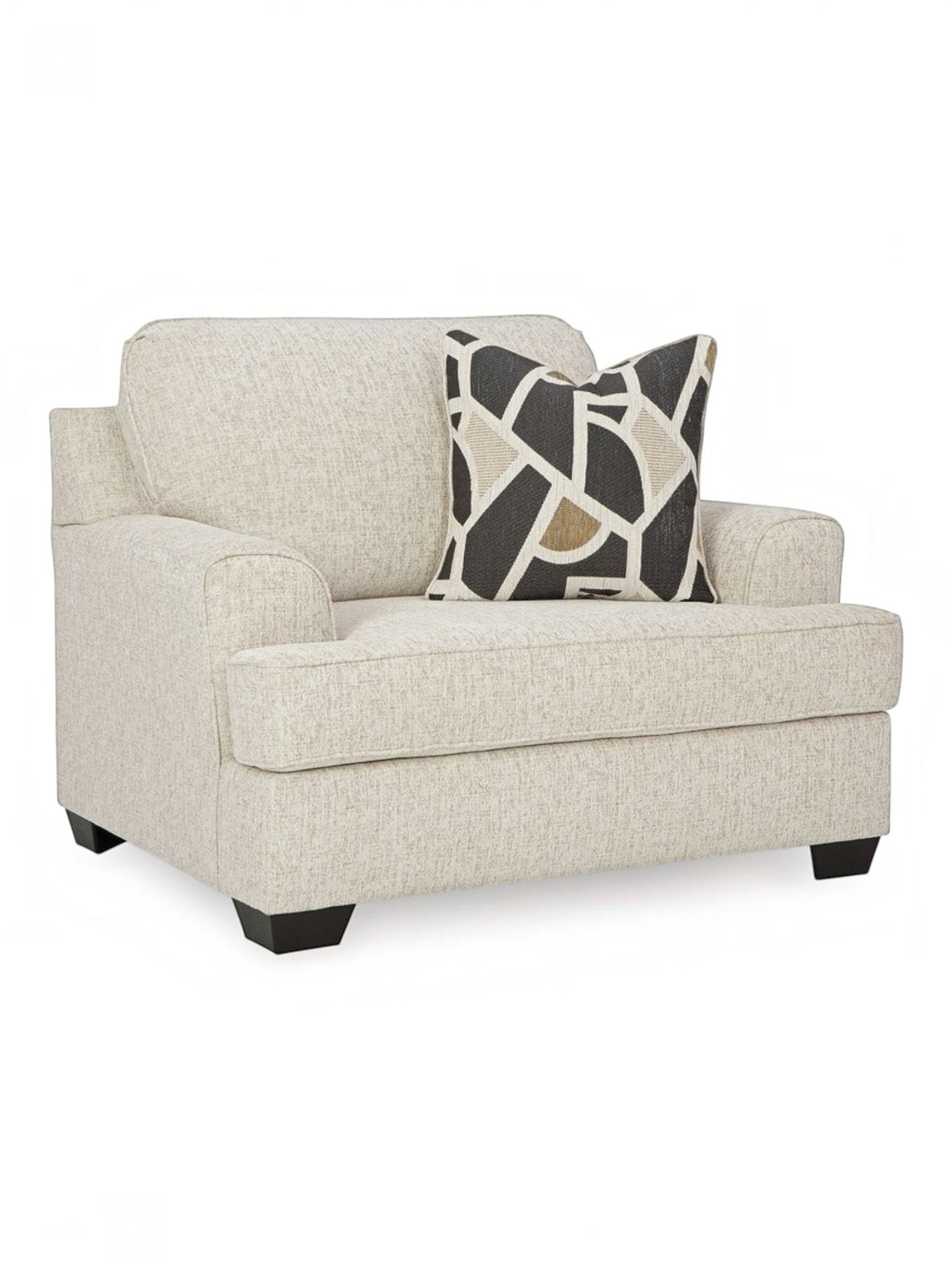 Fauteuil une place et demie TOCO Meubles en tissu texturé couleur quartz avec coussin décoratif géométrique