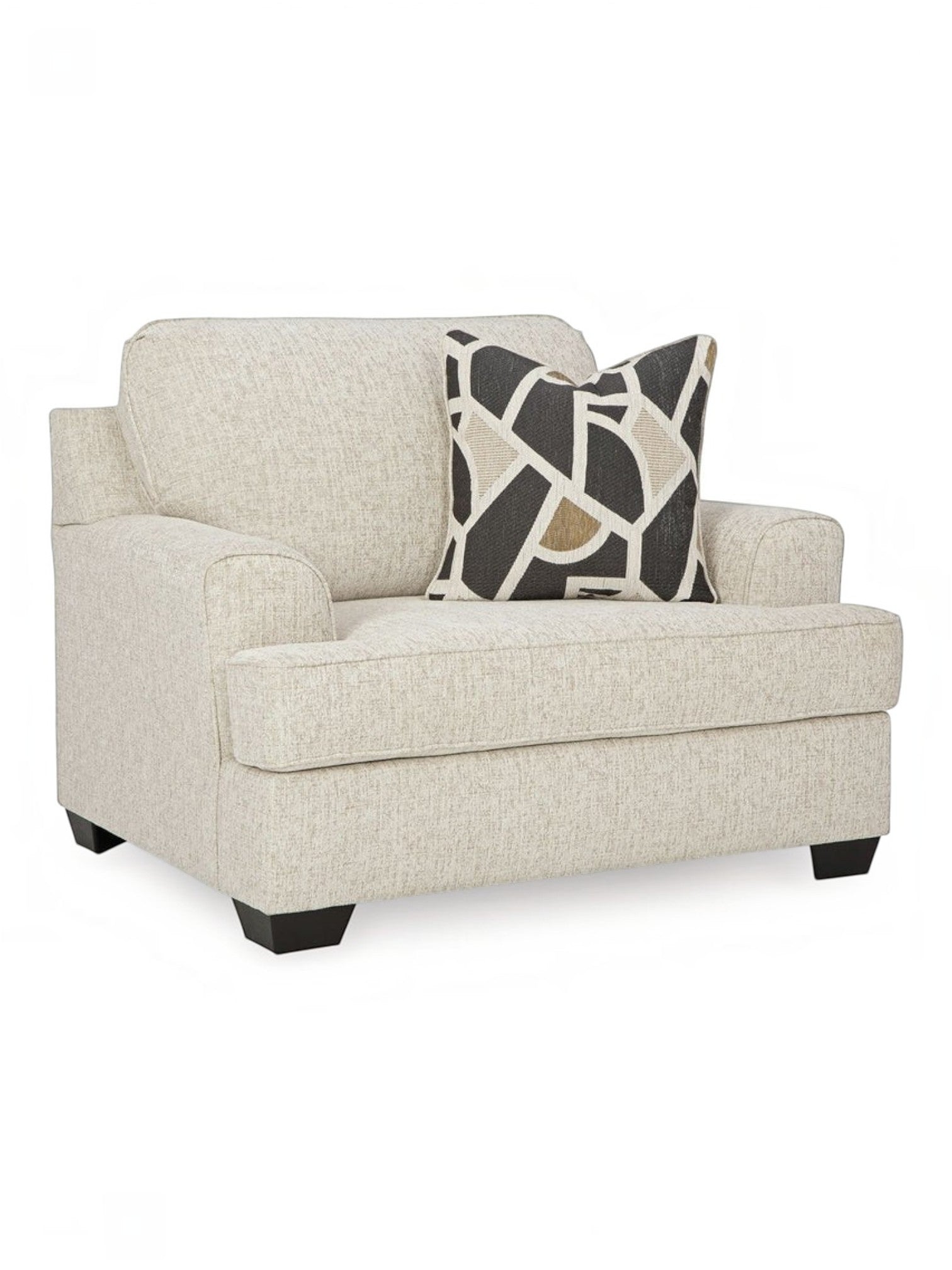 Fauteuil une place et demie TOCO Meubles en tissu texturé couleur quartz avec coussin décoratif géométrique