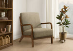 Fauteuil d'appoint Ulysse TOCO Meubles en tissu beige avec accoudoirs en bois courbés, idéal pour salon ou chambre.