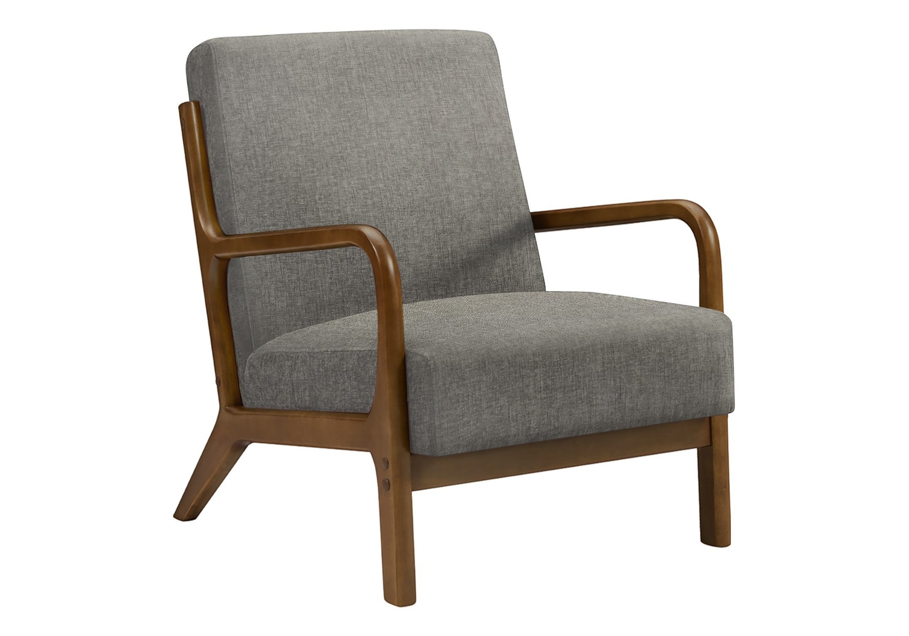 Fauteuil d'appoint Ulysse gris chiné TOCO Meubles avec accoudoirs en bois courbés et pieds fuselés.
