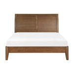TOCO Meubles Grand Lit Antoine, lit plateforme queen en bois brun clair effet brossé, tête de lit style traîneau